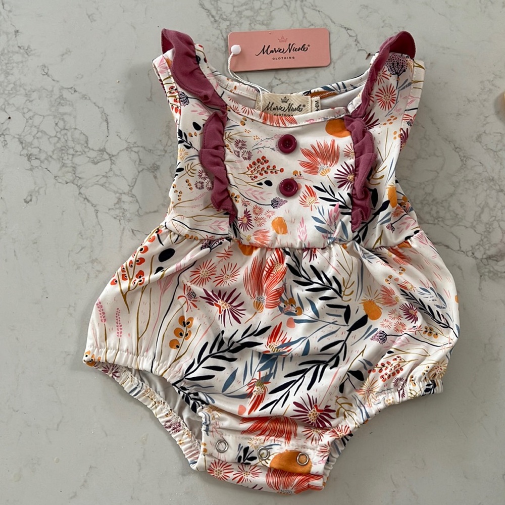 Floral ruffle bubble romper